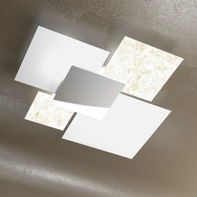 Applique Contemporanea Shadow Metallo Bianco Vetro Foglia Oro 4 Luci E27 91Cm