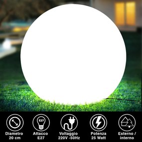 Lampada Sfera da Giardino 20cm Luce Illuminazione Esterno Attacco E27 Bianco...