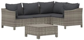 Set divani da giardino 5 pz con cuscini in polyrattan grigio