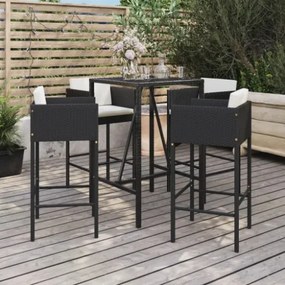 Set Bar da Giardino 5 pz con Cuscini in Polyrattan Nero