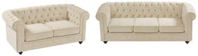 Divano 3 posti e 2 posti in Velluto Beige  - CHESTERFIELD