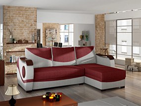 Divano letto matrimoniale angolare Terranova - Tessuto grigio+tessuto rosso