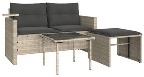 Set divano da giardino 3pz con cuscini grigio chiaro polyrattan