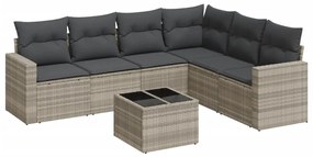 Set divani da giardino 7pz con cuscini grigio chiaro polyrattan