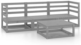 Set Divani da Giardino 4 pz Grigio in Legno Massello di Pino