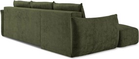 Divano angolare verde allungabile (con penisola a sinistra/con chaise lounge) con rivestimento in ciniglia Leila – Makamii