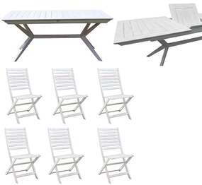 CAESAR - set tavolo da giardino allungabile 150/200x90 compreso di 6 sedie in legno massiccio di acacia