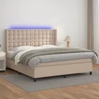 Giroletto Molle Materasso e LED Cappuccino 160x200cm Similpelle 3139396