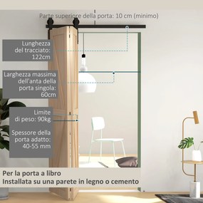 Kit Porta Scorrevole a Libro 122x0.5x4 cm con Binario e Cerniere in Acciaio al Carbonio Nero...