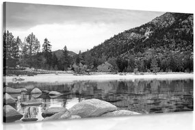 Stampa su tela – Lago in una natura stupenda in bianco e nero