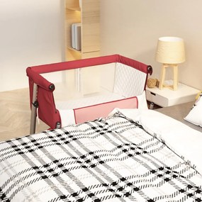 Lettino Per Bambini Con Materasso Rosso İn Tessuto Di Lino /