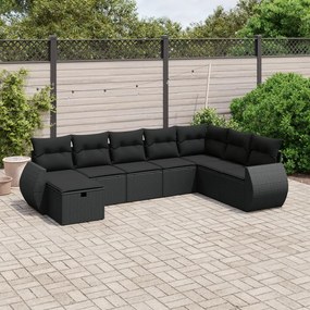 Set divani da giardino con cuscini 8 pz nero in polyrattan