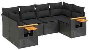 Set Divano da Giardino 6 pz con Cuscini Nero in Polyrattan