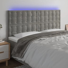 Testiera A Led Grigio Chiaro 160x5x118/128 Cm İn Velluto /
