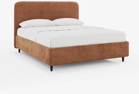 KAELOS letto minimal imbottito - vano contenitore, piedi alti e testiera arrotondata in tessuto ciniglia