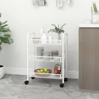 Carrello da Cucina con 3 Ripiani Bianco 46x26x64 cm in Ferro 336323