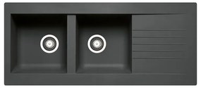 Lavello integrato 2 vasche con gocciolatoio laterale destro o sinistro DELINIA Scirocco resina L 50 x L 116 cm nero