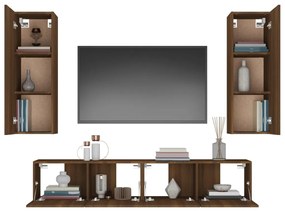 Set mobili porta tv 4 pz rovere marrone in legno multistrato