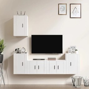 Set Di Mobili Porta Tv 5 Pz Bianco Lucido İn Legno Multistrato /