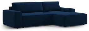 Divano angolare blu scuro allungabile/con contenitore (con penisola a destra/con chaise lounge) con rivestimento in velluto Jodie – Micadoni