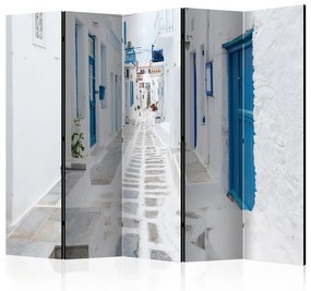 Paravento Isola greca sogni II - strada, architettura bianca, città greca