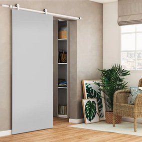 Porta scorrevole Smoke in legno grigio, L 92.5 x H 211.5 cm, con binario Loft bianco Sinistra