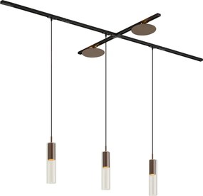 Sistema di illuminazione a binario moderno nero con 3 luci a sospensione e 2 plafoniere bronzo monofase - Iconic Lloyd Pulley