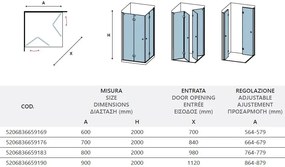 Box Doccia H200 Doppia Anta a Libro Frameless Trasparente 6mm