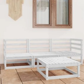 Set Divani da Giardino 4 pz Bianco in Legno Massello di Pino