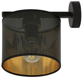 Applique Industrial 1 Luce Cigno In Acciaio Nero E Paralume A Cilindro Oro