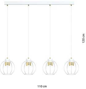 Sospensione Minimal Orfeo 4 Luci In Acciaio Bianco A Paralumi Gabbia Con Oro