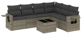 Set divani da giardino 7 pz con cuscini grigio in polyrattan