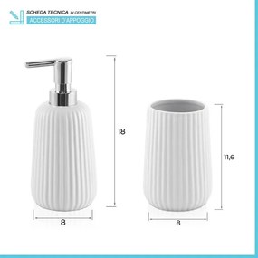 Set bagno dispenser sapone e porta spazzolino da appoggio bianco Marika