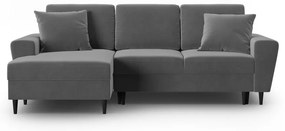 Divano angolare grigio chiaro allungabile e con contenitore (con penisola a sinistra/con chaise lounge) con rivestimento in velluto Kyoto – Cosmopolitan Design