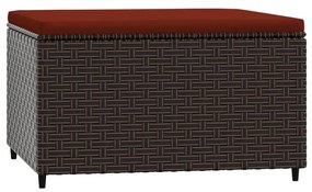 Poggiapiedi da giardino con cuscino in polyrattan marrone