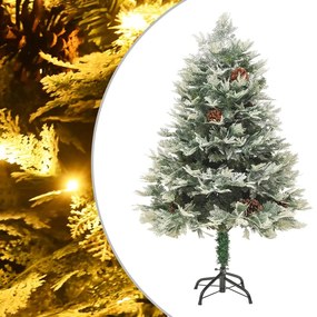Albero Di Natale Preilluminato Con Pigne Verde 120 Cm Pvc E Pe /