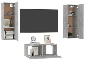 Set porta tv 3 pz grigio cemento in truciolato