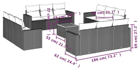 Set divani da giardino 13 pz con cuscini grigio in polyrattan