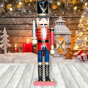 Schiaccianoci di Natale 30cm in legno Soldato con spada di colore rosso e blu Wisdom