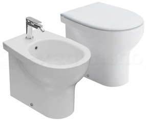 Coppia sanitari a pavimento filo muro bidet e wc con brida e sedile rallentato bianco lucido Grace Globo