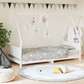 Giroletto Per Bambini Bianco 90x200cm İn Legno Massello Di Pino /