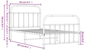 Giroletto con Testiera e Pediera Metallo Nero 100x200 cm