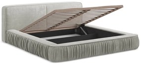 Letto matrimoniale imbottito grigio chiaro con contenitore e rete inclusi 180x200 cm Keoni – Makamii