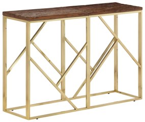 Tavolino Consolle Dorato Acciaio Inox E Traverse Legno Massello /