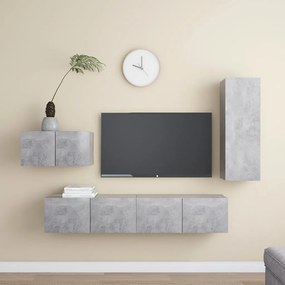 Set Di Mobili Porta Tv 4 Pz Grigio Cemento İn Legno Multistrato /