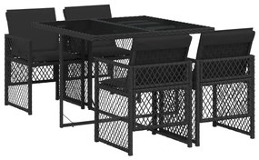 Set da pranzo da giardino 5 pz nero con cuscini in polyrattan