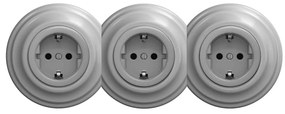 Kliklap - Presa tripla domestica in stile retrò con placca SCHUKO 230V, grigia