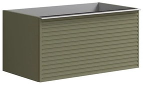 Mobile da bagno da fissare sotto lavabo L 80 x H 40 x P 45.5 cm verde salvia laccato, 2 cassetti Pixel stripes