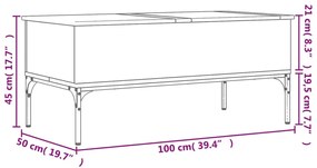 Tavolino Rovere Marrone 100x50x45cm Legno Multistrato e Metallo