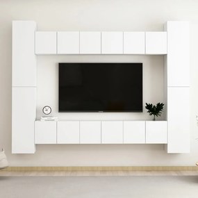 Set Mobili Porta Tv 10 Pz Bianco İn Legno Multistrato /